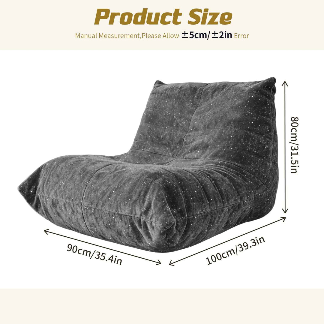 Comfy dark grey chenille bean bag lazy sofa with full-body support & non-slip base CELESTEEN