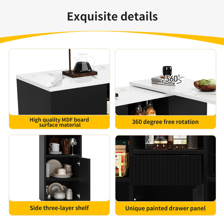 360° rotatable bar table white marble-look worktop, modern and sleek design, with open storage space (main body 198.5 x 30 x 75 cm) THYLAKOID