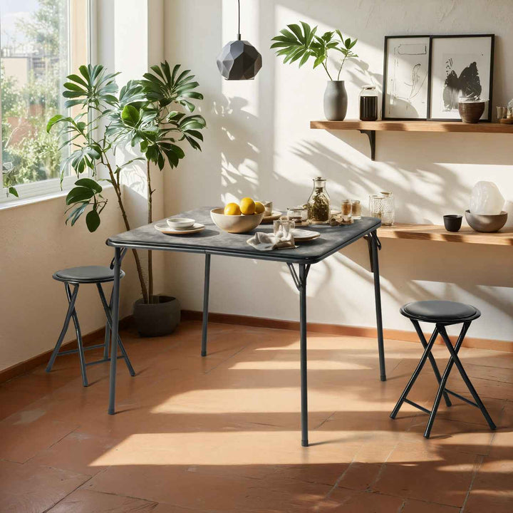 Modern Foldable Dining Table 86x86cm Black PVC Cover, Space-Saving Table for Kitchen FERN 86 BK PVC TABLE A