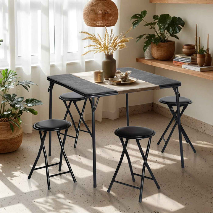 Modern Foldable Dining Table 86x86cm Black PVC Cover, Space-Saving Table for Kitchen FERN 86 BK PVC TABLE A