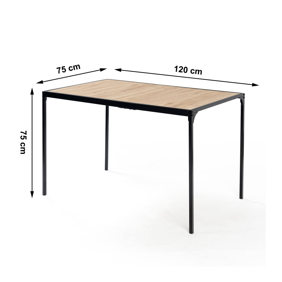 Industrial style rectangular oak effect dining table with black legs 120x80cm MILLIKEN 120 OAK