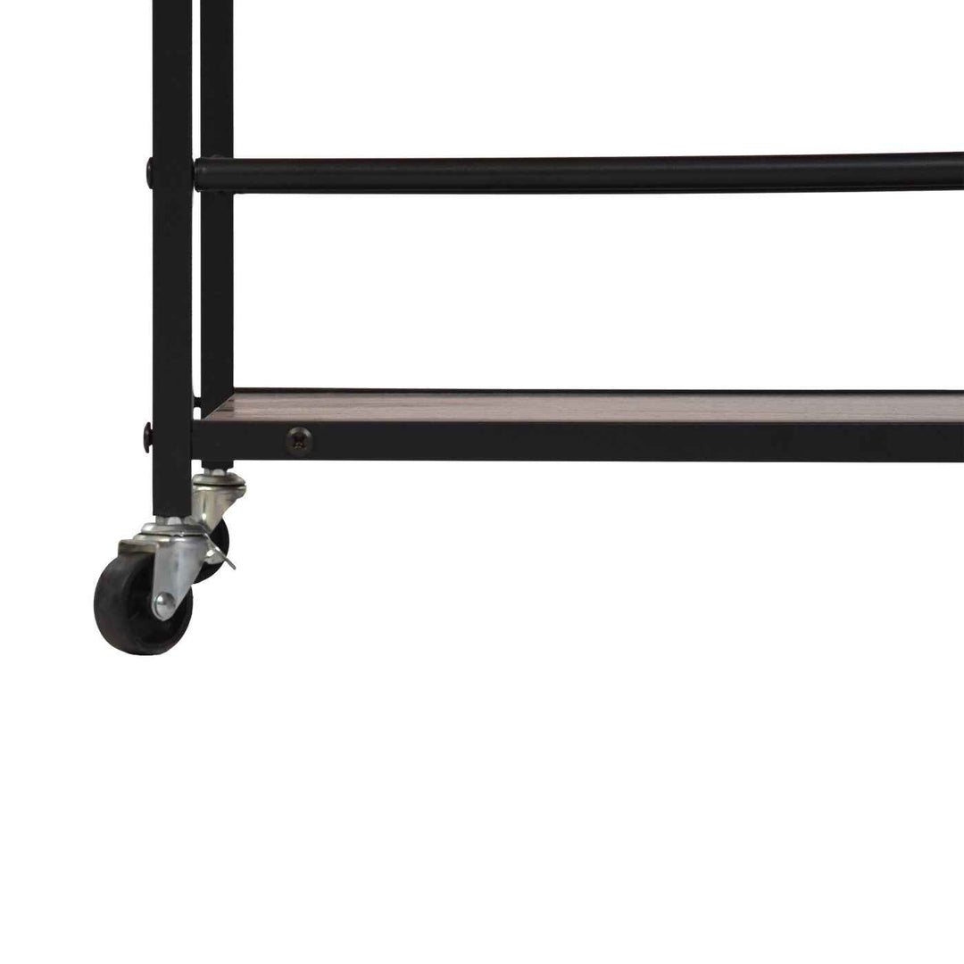 Dining Cart with Wine Rack, 43x33x84cm, Wood & Black Steel, 2-Tier, 6 Hooks, Mobile Bar Trolley for Kitchen & Living Room LOKI CART