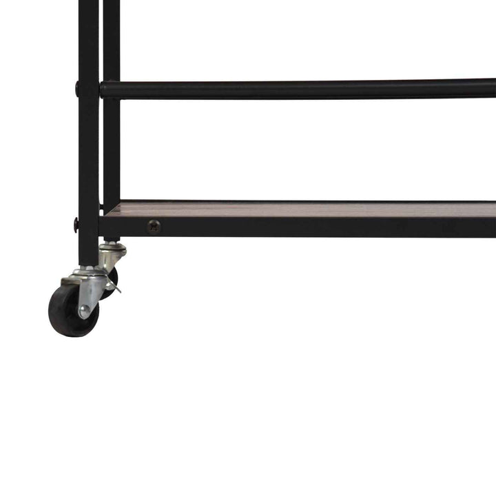 Dining Cart with Wine Rack, 43x33x84cm, Wood & Black Steel, 2-Tier, 6 Hooks, Mobile Bar Trolley for Kitchen & Living Room LOKI CART