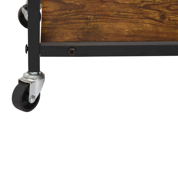 Dining Cart with Wine Rack, 43x33x84cm, Wood & Black Steel, 2-Tier, 6 Hooks, Mobile Bar Trolley for Kitchen & Living Room LOKI CART