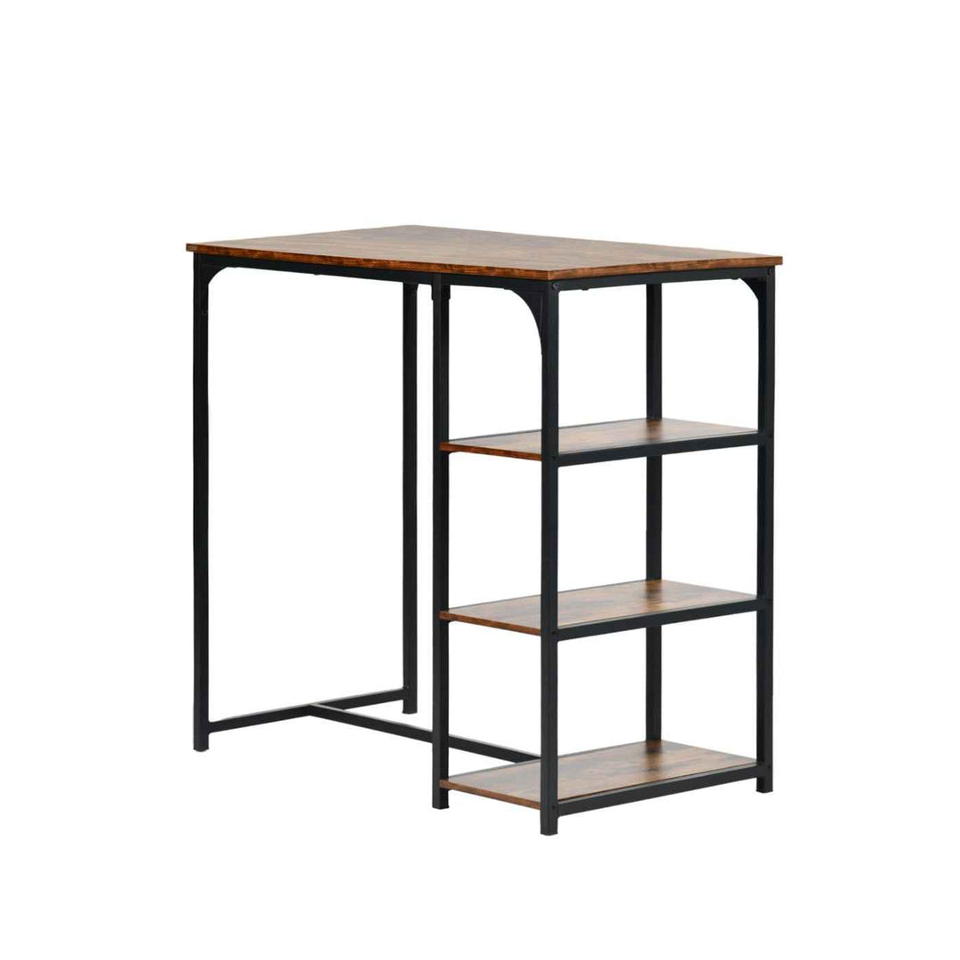 Bar Table and 2 Stools Set, 100x50x90cm, Black Metal & Fire Pattern Board, Space Saving HOLLY 100 CRIMSO