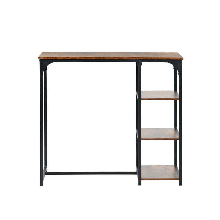 Bar Table and 2 Stools Set, 100x50x90cm, Black Metal & Fire Pattern Board, Space Saving HOLLY 100 CRIMSO