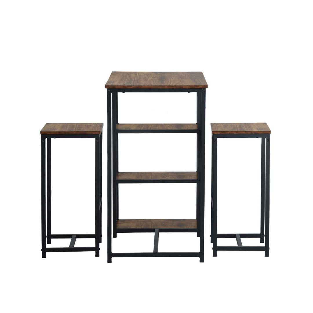 Bar Table and 2 Stools Set, 100x50x90cm, Black Metal & Fire Pattern Board, Space Saving HOLLY 100 CRIMSO
