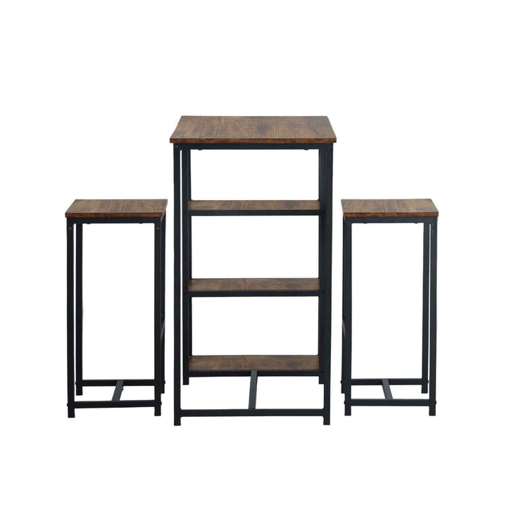 Bar Table and 2 Stools Set, 100x50x90cm, Black Metal & Fire Pattern Board, Space Saving HOLLY 100 CRIMSO