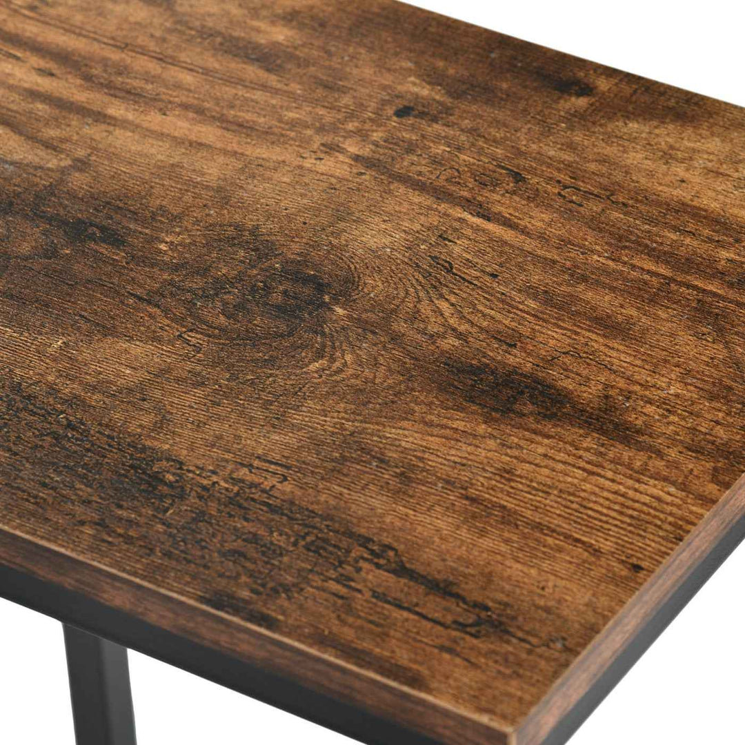 Bar Table and 2 Stools Set, 100x50x90cm, Black Metal & Fire Pattern Board, Space Saving HOLLY 100 CRIMSO