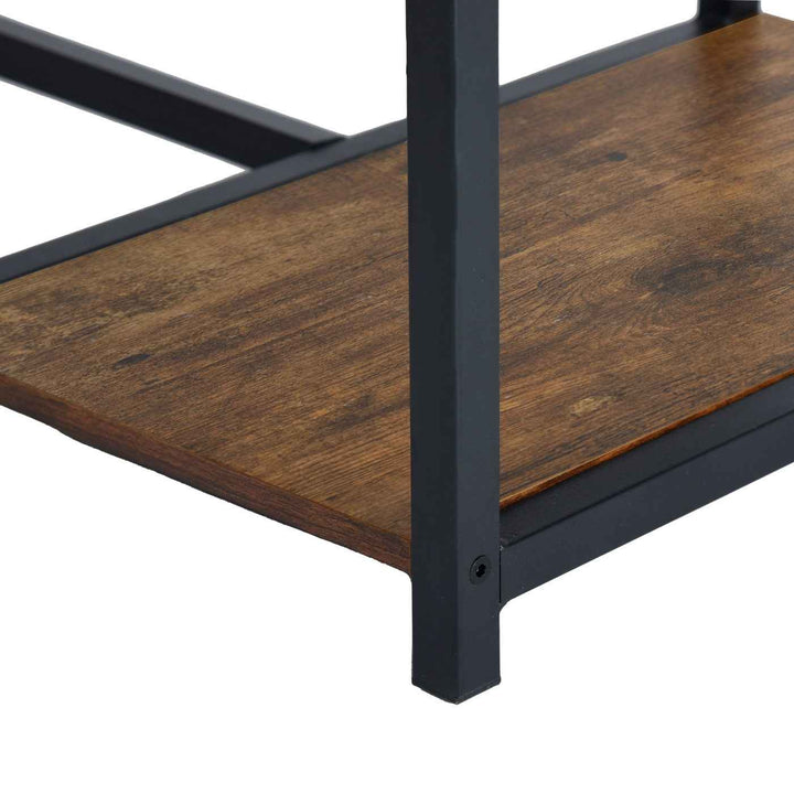 Bar Table and 2 Stools Set, 100x50x90cm, Black Metal & Fire Pattern Board, Space Saving HOLLY 100 CRIMSO