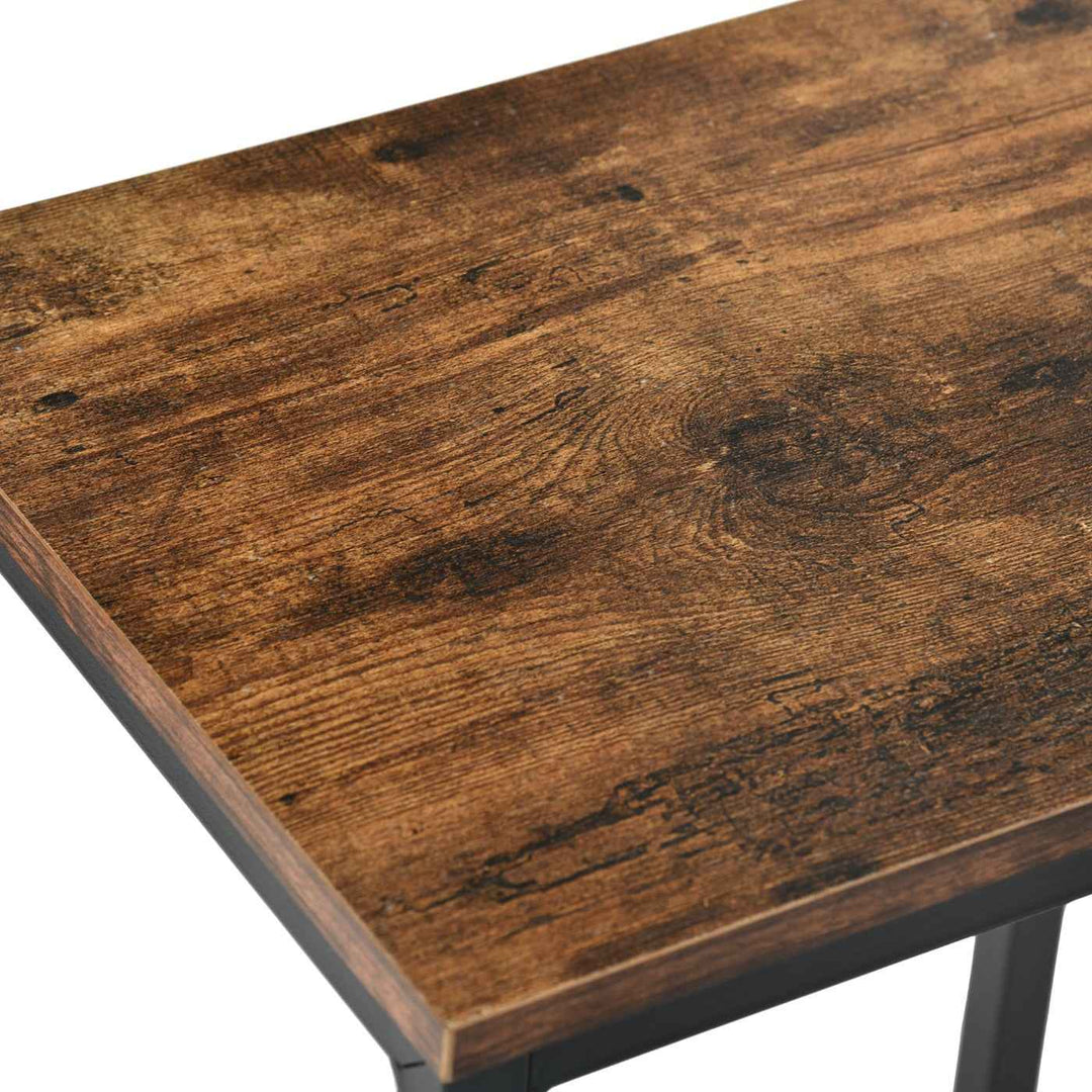 Bar Table and 2 Stools Set, 100x50x90cm, Black Metal & Fire Pattern Board, Space Saving HOLLY 100 CRIMSO