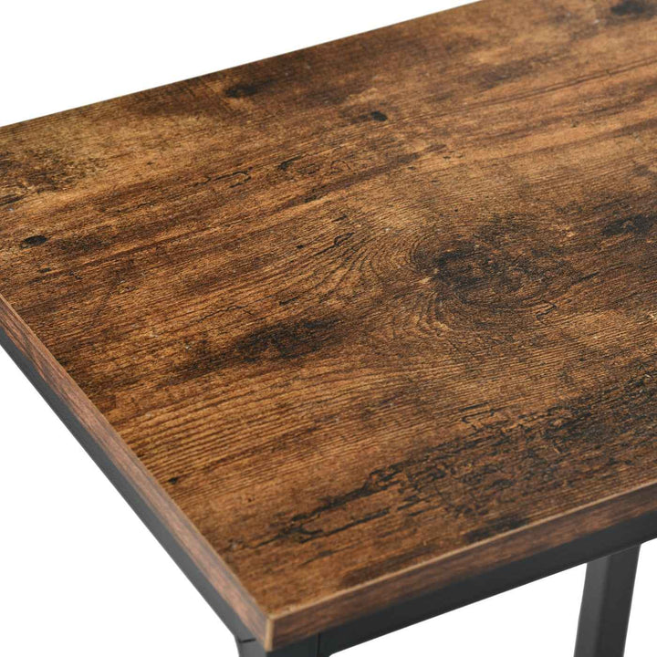 Bar Table and 2 Stools Set, 100x50x90cm, Black Metal & Fire Pattern Board, Space Saving HOLLY 100 CRIMSO