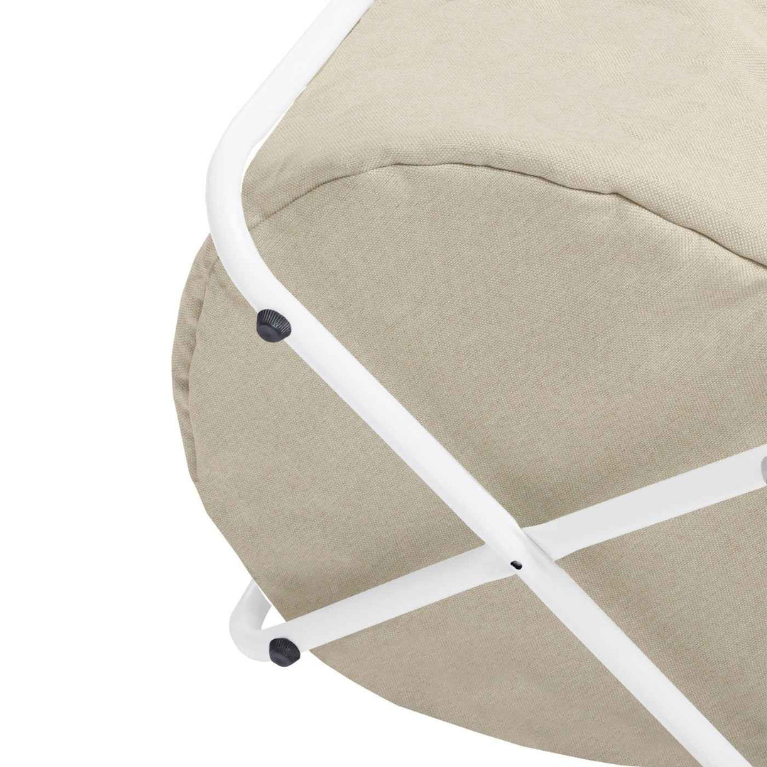 Modern Side Table White 45x45x50.5cm with Beige Linen Storage, for Living Room Bedroom TILLA END TABLE WHITE