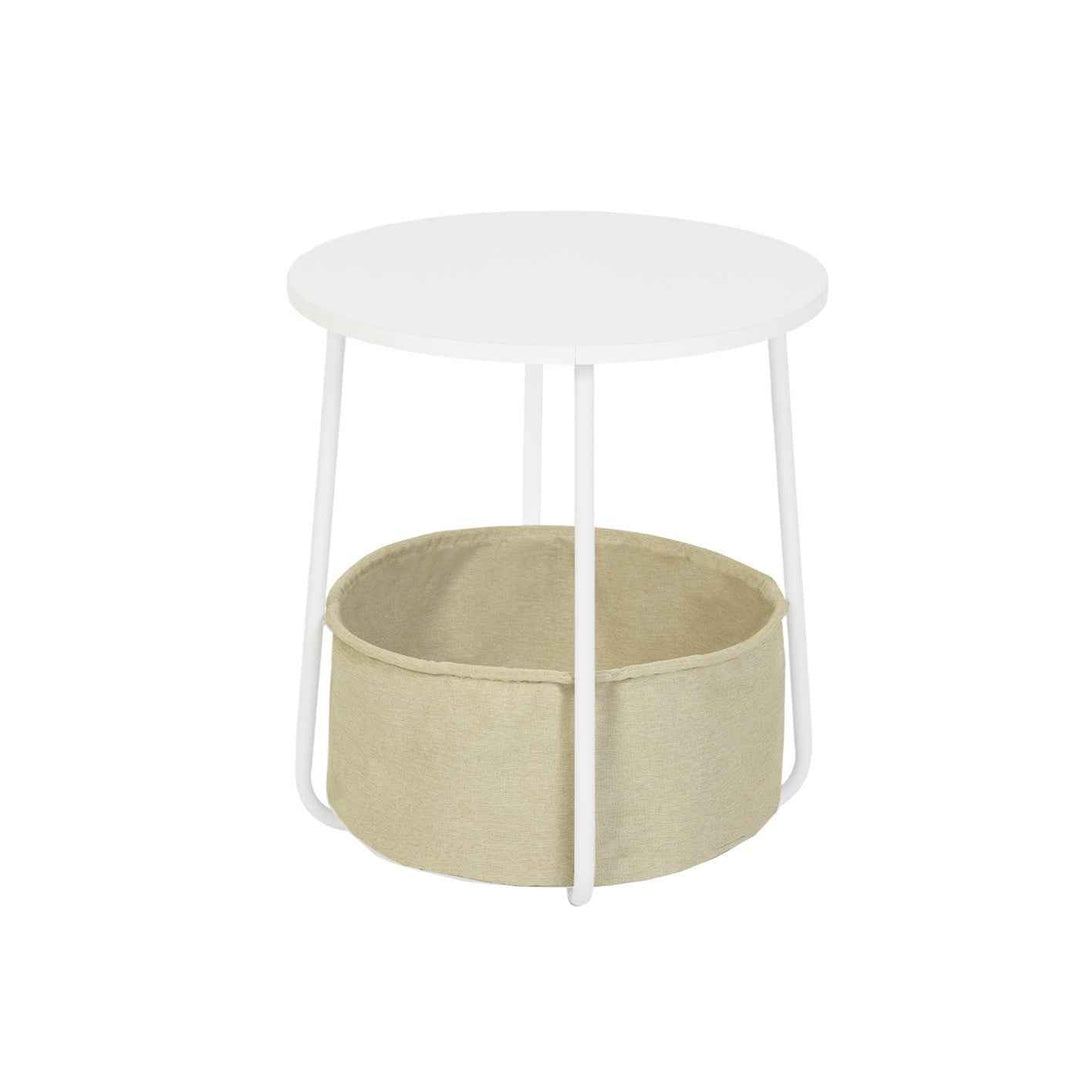Modern Side Table White 45x45x50.5cm with Beige Linen Storage, for Living Room Bedroom TILLA END TABLE WHITE
