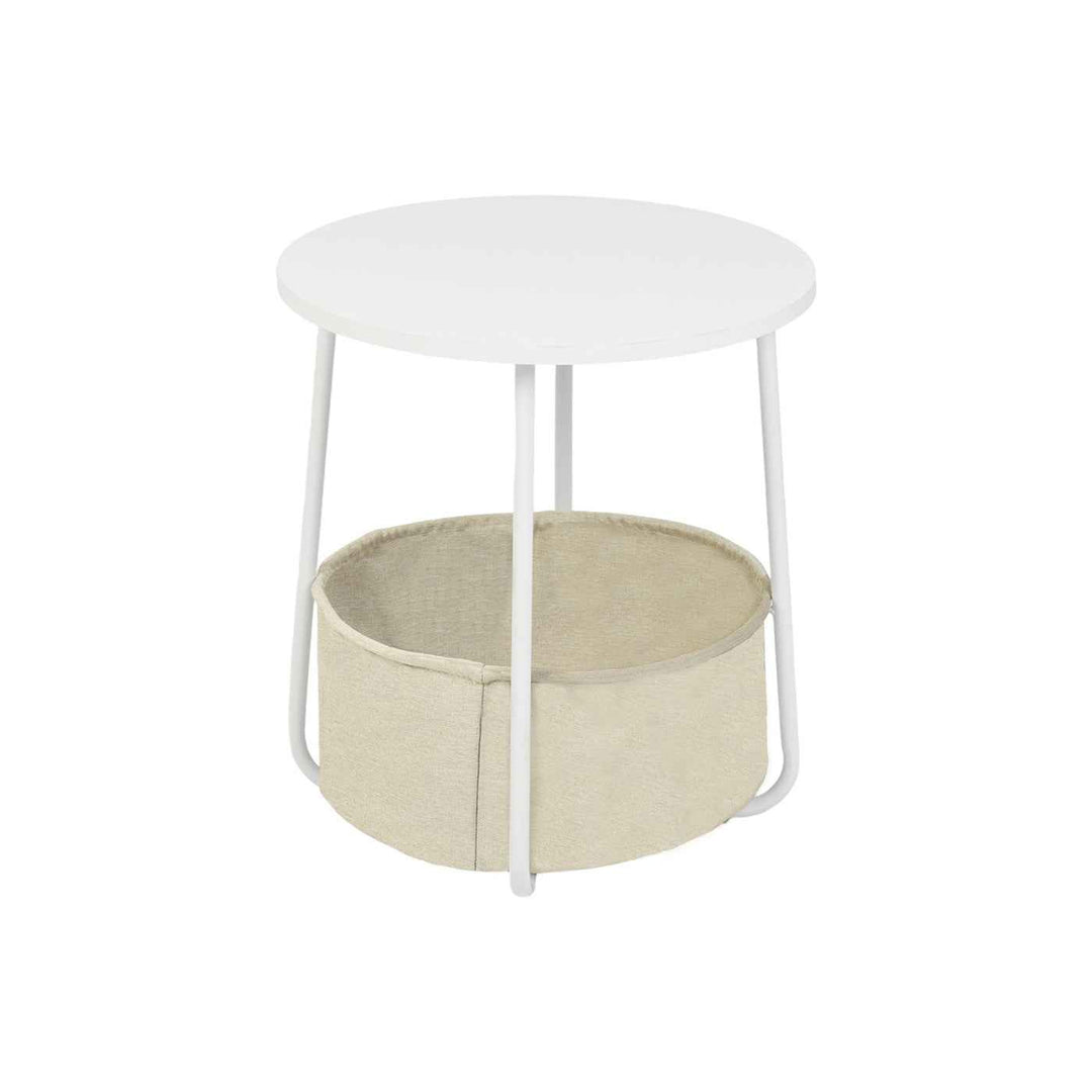 Modern Side Table White 45x45x50.5cm with Beige Linen Storage, for Living Room Bedroom TILLA END TABLE WHITE
