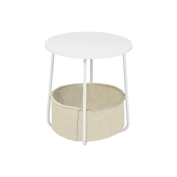 Modern Side Table White 45x45x50.5cm with Beige Linen Storage, for Living Room Bedroom TILLA END TABLE WHITE