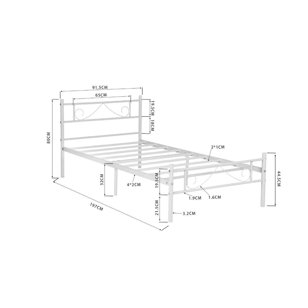 Single Metal Bed Frame White 90x190cm – Space-Saving, Sturdy Steel, Modern Minimalist, Ideal for Guest Rooms & Small Spaces BEARD SINGLE WHITE