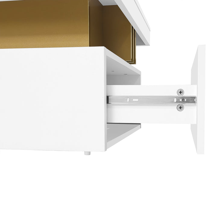 White marble look coffee table with gold accents and 2 drawers CREPUSCRAY