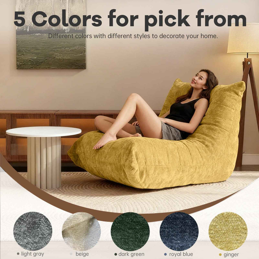 Bean Bag Chair Chenille Yellow with full-body support & non-slip base FJORDIS