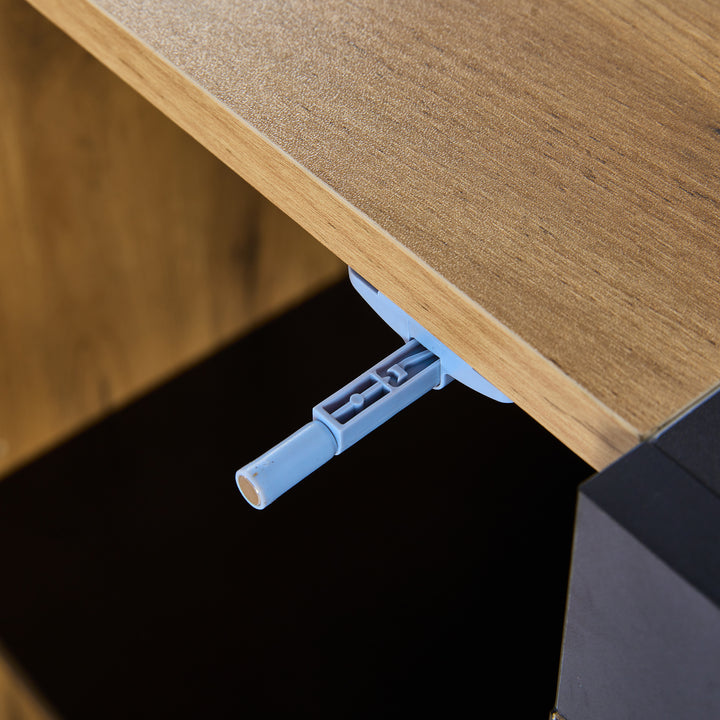 Wooden and Black Sideboard Cabinet with 3 Drawers, Glass Shelves and LED Lights 140 cm TRISHELF