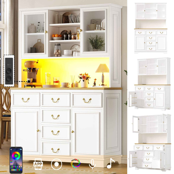 Tall white kitchen cabinet with LED lighting, USB ports & sockets 118x39.5x180cm