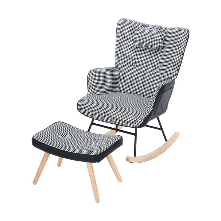 Black white houndstooth rocking chair high back with footrest CLOUDBROOK UK