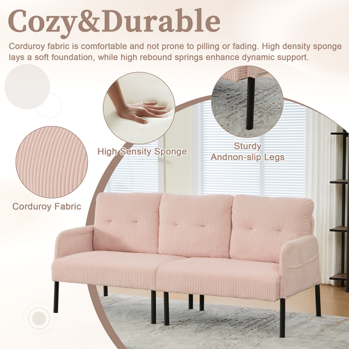 00+Oversized Loveseat Sofa, Corduroy Upholstered Double-Seater, Pink for Living Room NOVALON