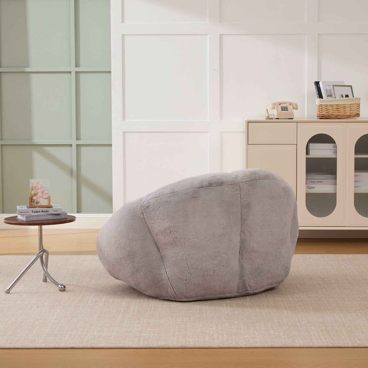 Lazy chair shell shaped sofa light grey faux fur, memory foam bean bag chair removable cover