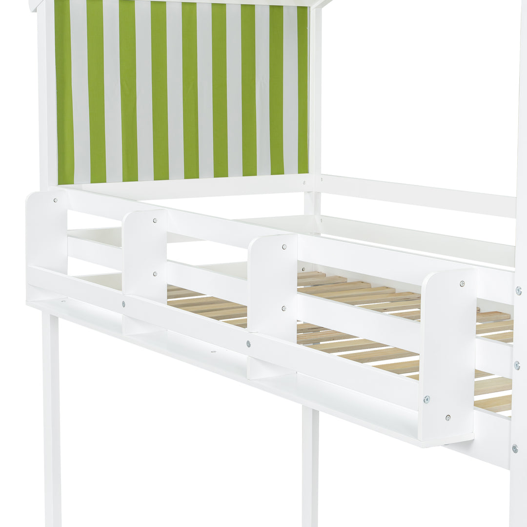 Kids Bunk Bed White green pinewood with staircase 90x190cm ASCENDOLOGY