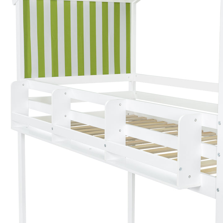 Kids Bunk Bed White green pinewood with staircase 90x190cm ASCENDOLOGY