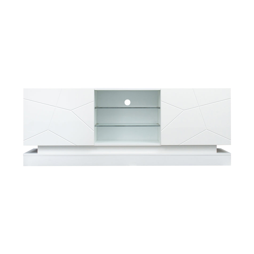White high gloss modern TV stand with LED lights QUAGMIRE UK