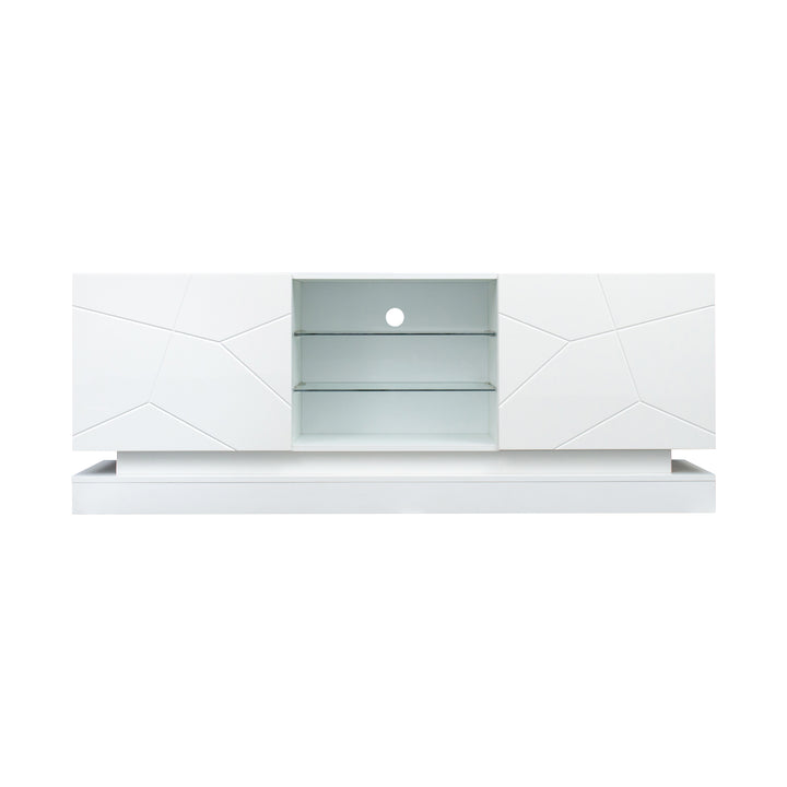 White high gloss modern TV stand with LED lights QUAGMIRE UK