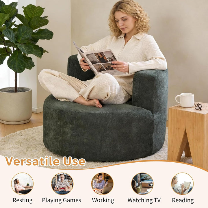 Single Green Velvet Accent Chair with Curved Back, Compact Lounge Chair ARROWSHELF