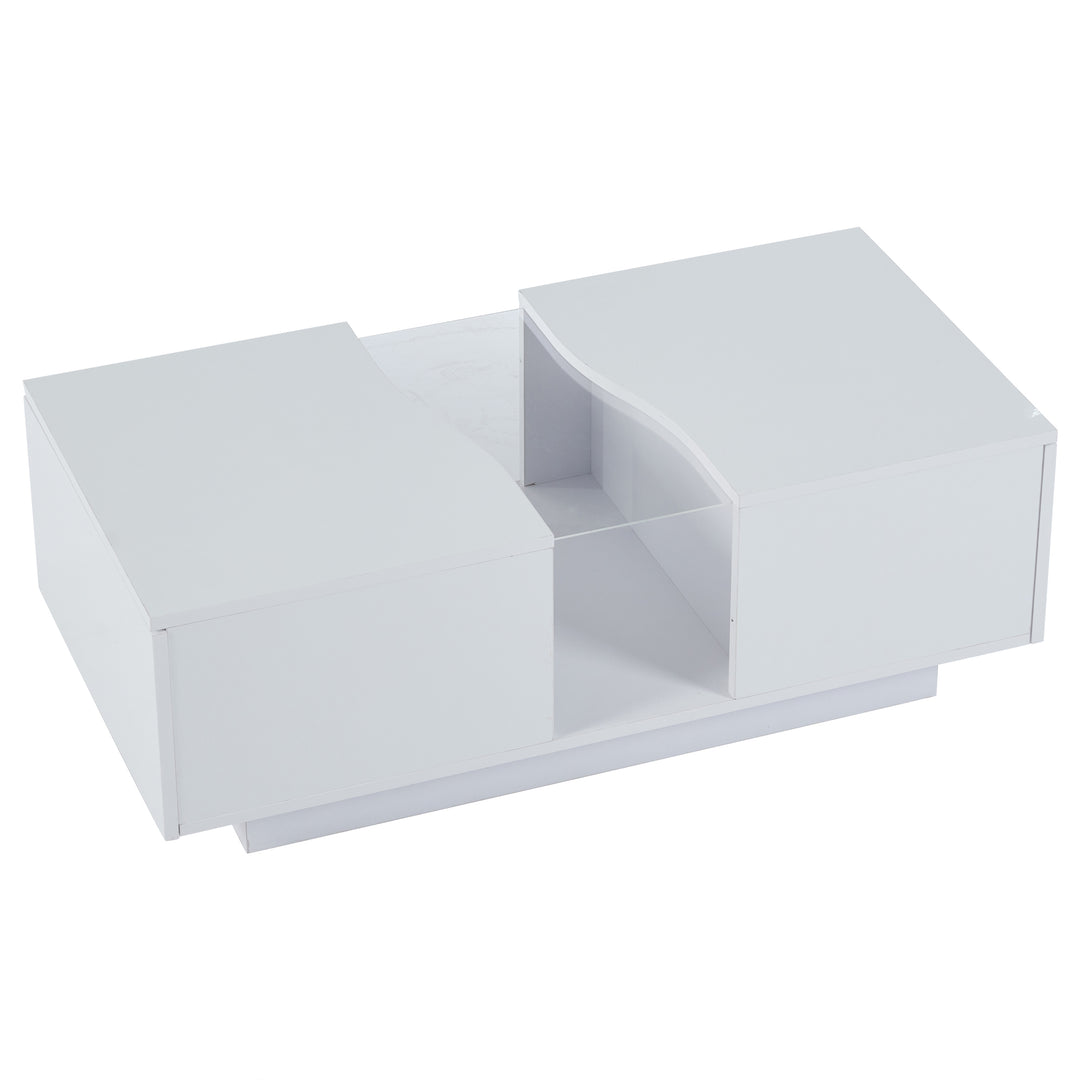 White high gloss lighting LED rectangular coffee table 2 drawers HELICTITE