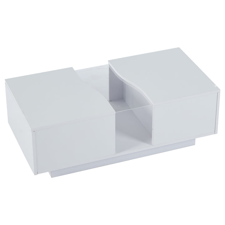 White high gloss lighting LED rectangular coffee table 2 drawers HELICTITE