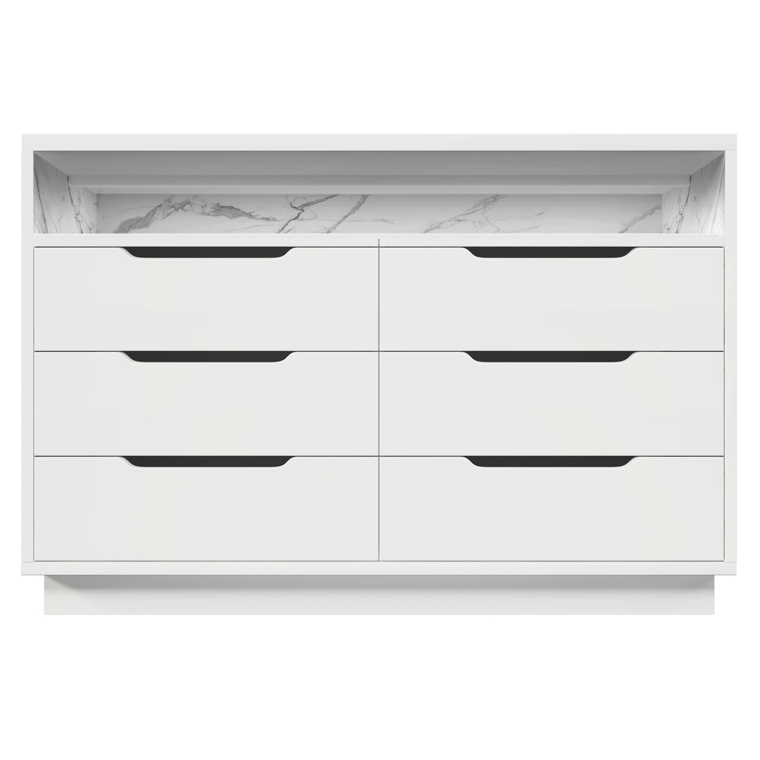 White marbled look 6-drawer sideboard with LED lighting MAGNETOPAUS
