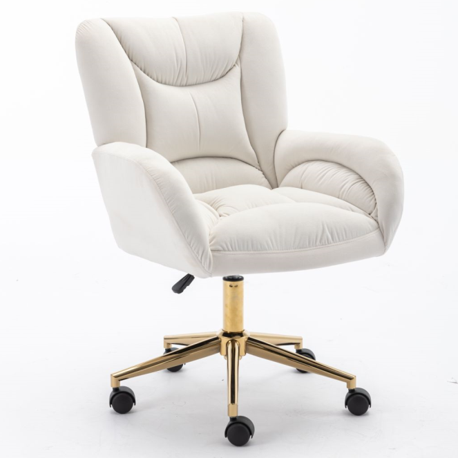 White ivory 360° swivel velvet high back office chair SHAHMIS IVORY UK