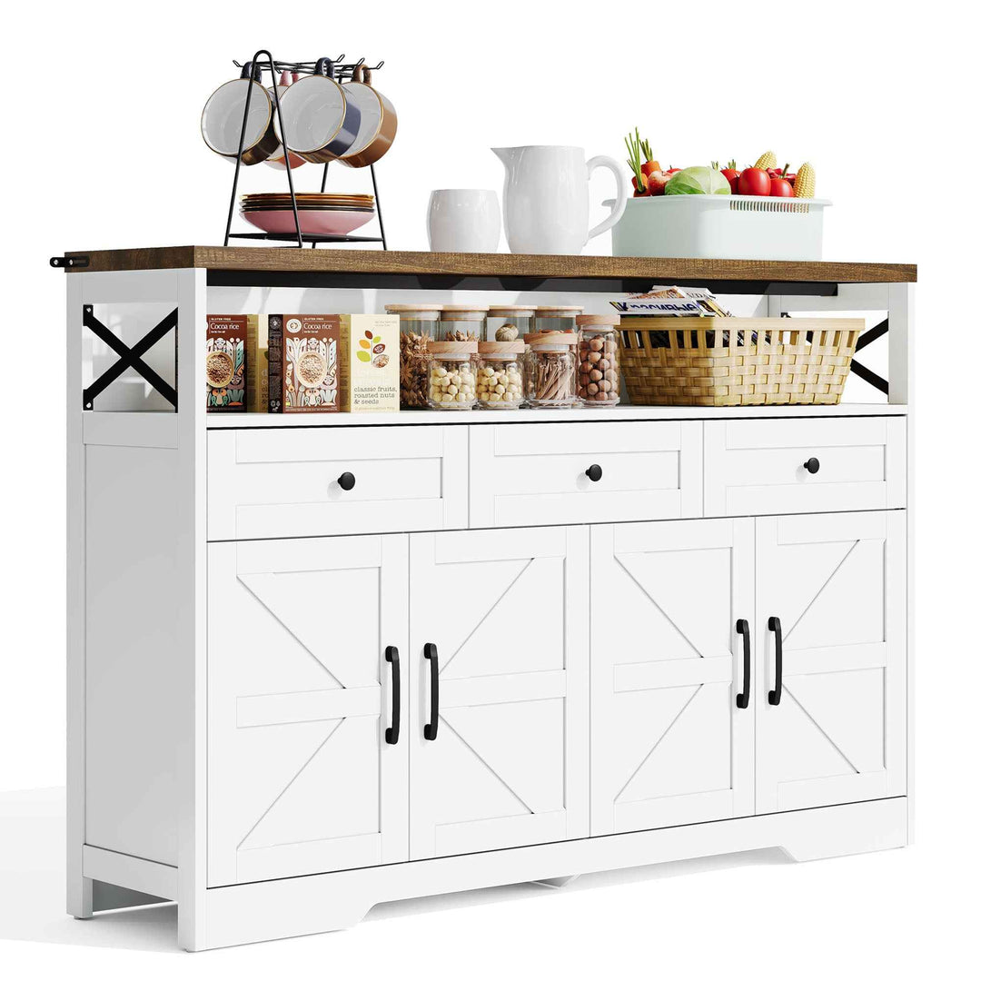 00+Sideboard 140cm Rustic White Storage Cabinet with 3 Drawers for Kitchen, Living Room VERTEXVAEL
