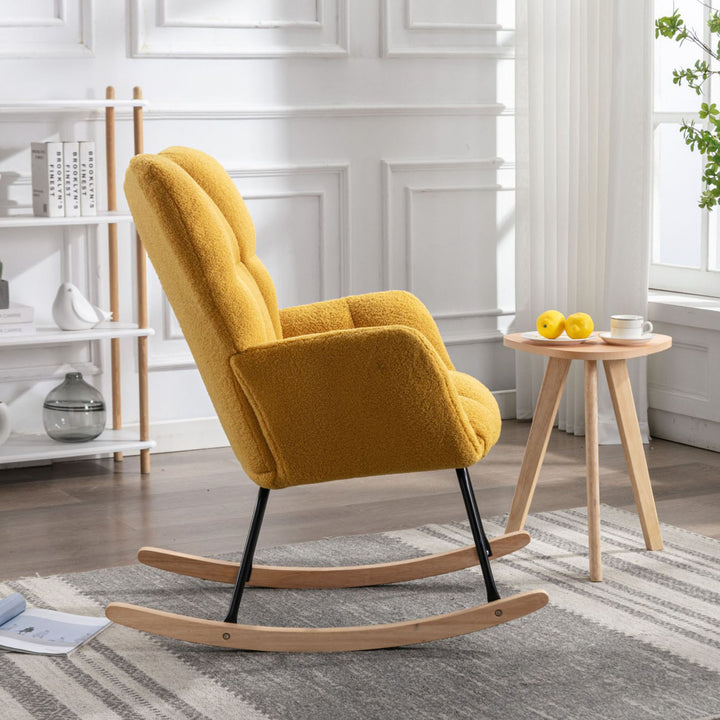 Yellow teddy fabric upholstered rocking chair THROKUTS TEDDY YELLOW UK