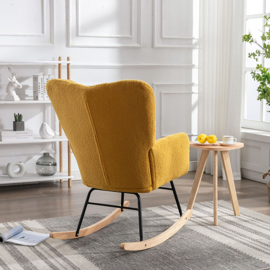 Yellow teddy fabric upholstered rocking chair THROKUTS TEDDY YELLOW UK