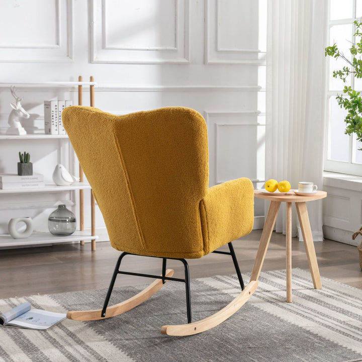 Yellow teddy fabric upholstered rocking chair THROKUTS TEDDY YELLOW UK