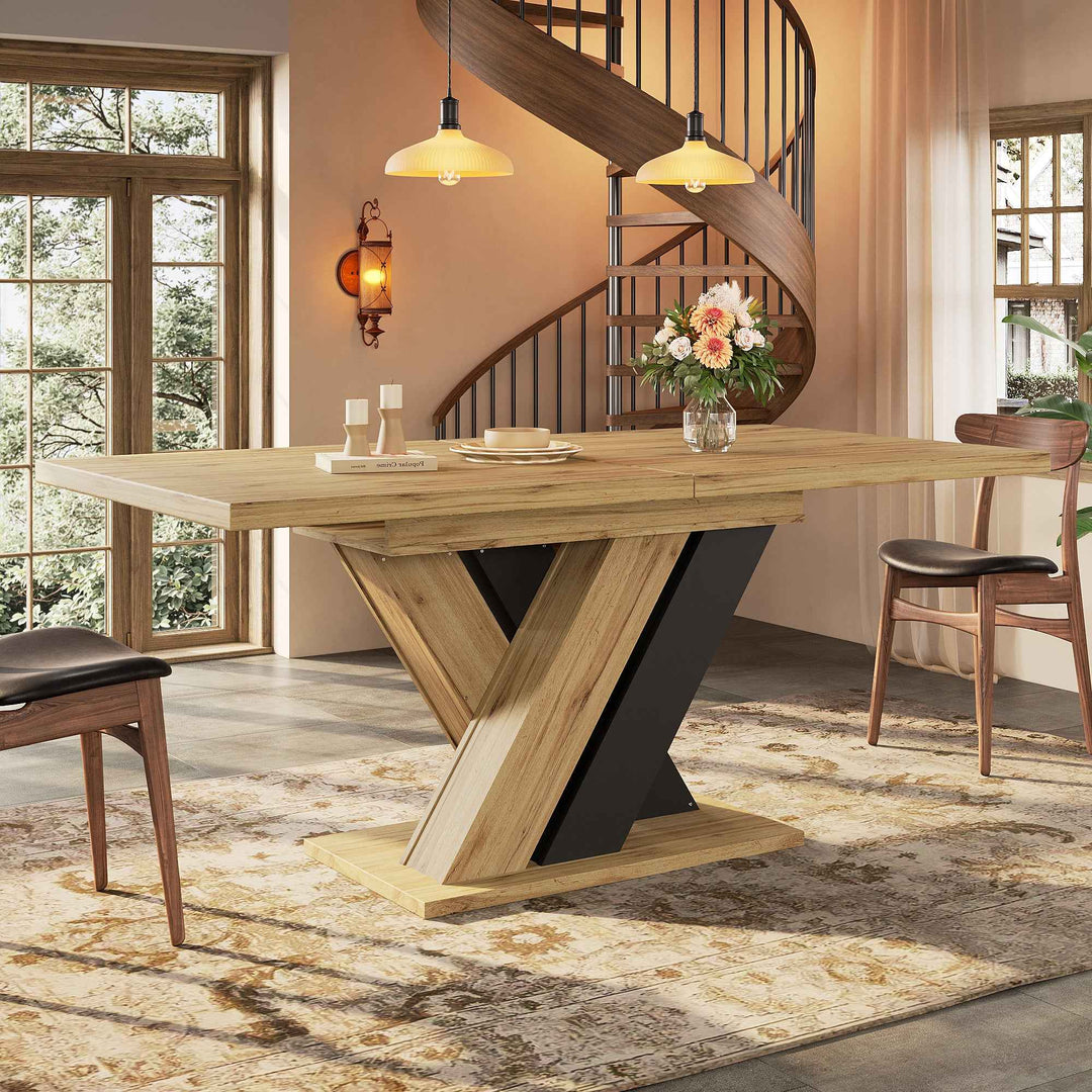 Wooden extendable dining table X-shaped legs 119-158.5cm