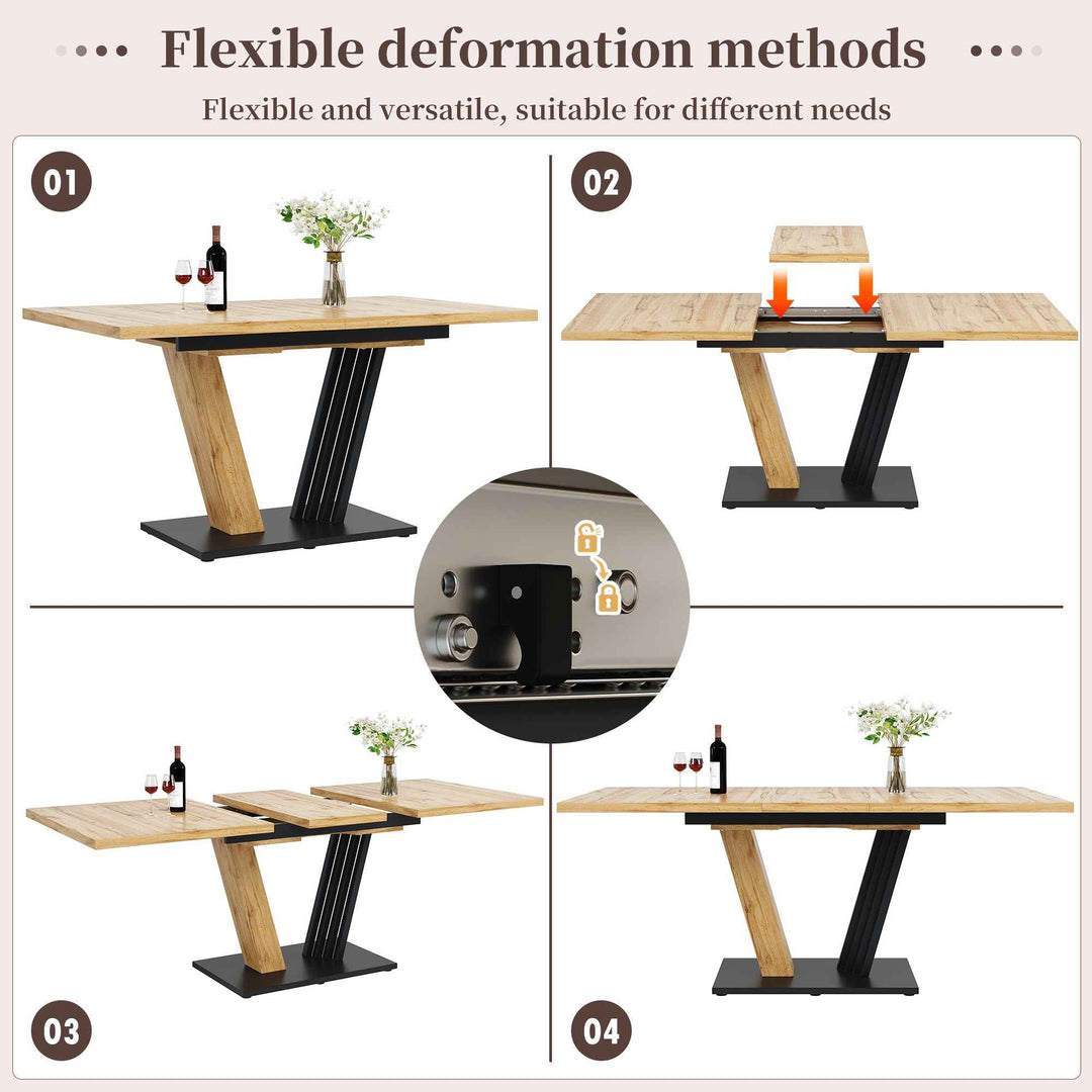 Extendable dining table wood grain V shape legs 120-160x80cm INFINITEZYNTH
