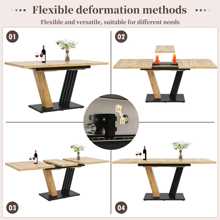 Extendable dining table wood grain V shape legs 120-160x80cm INFINITEZYNTH