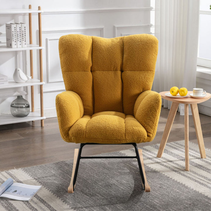 Yellow teddy fabric upholstered rocking chair THROKUTS TEDDY YELLOW UK