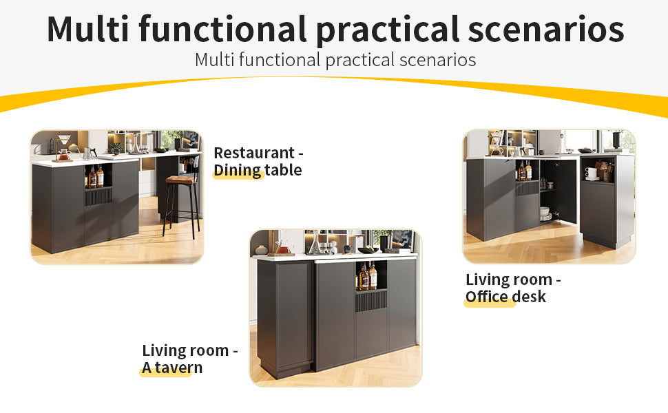 360° rotatable bar table white marble-look worktop, modern and sleek design, with open storage space (main body 198.5 x 30 x 75 cm) THYLAKOID