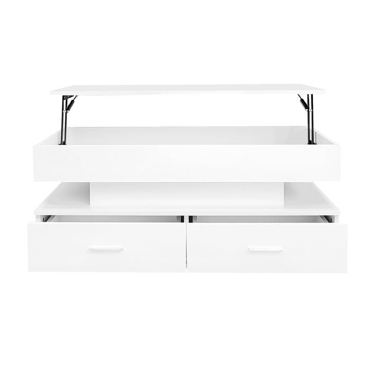 White lift-top coffee table with LED lighting and 2 drawers 100×50×44cm CYBERSPACE