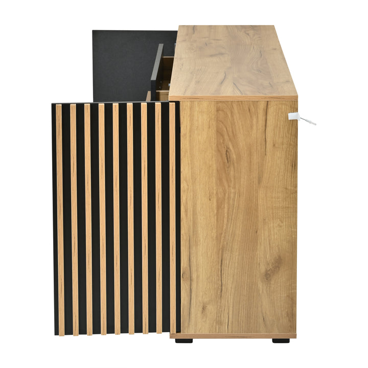 Oak Sideboard Black Stripe with 4 Drawers & 2 Doors 140cm WOODCHAIR