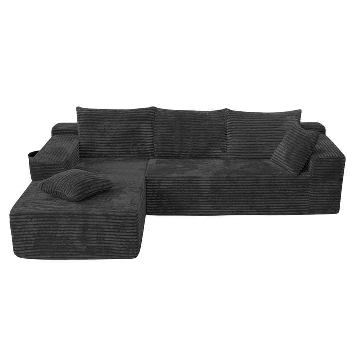Modular L-Shaped Sectional Sofa Dark Grey Corduroy Couch with Deep Seat 237cm ARROWNIGHTSTAND