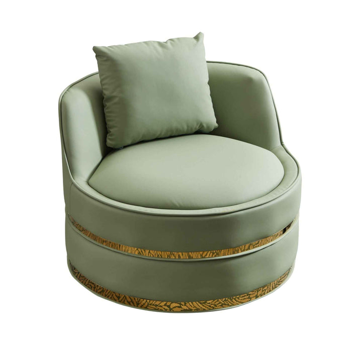 00+缺图 360°  Swivel Barrel Chair Green PU Leather 78 cm Accent Chair for Living Room TRUNKGLASS